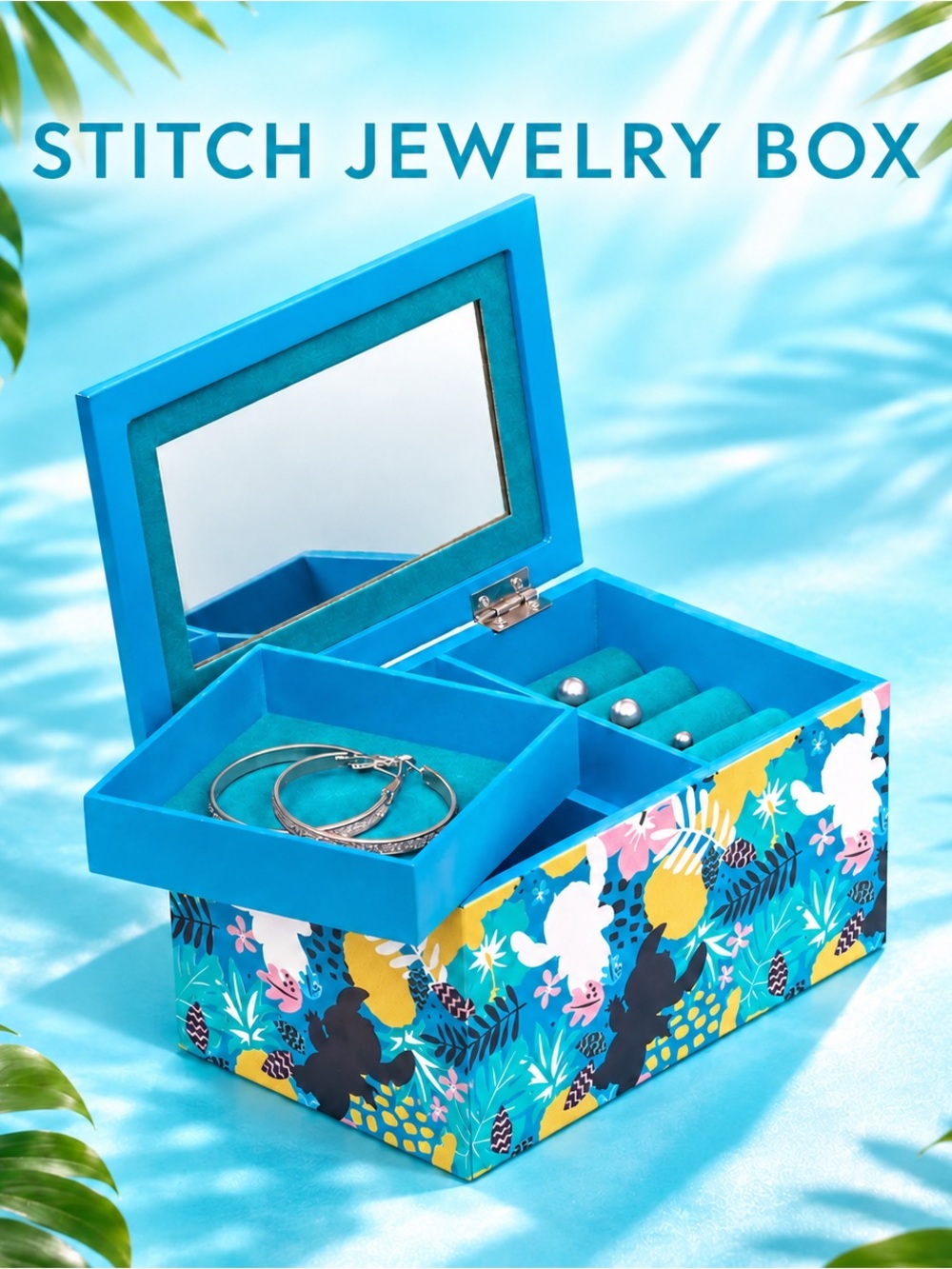 Disney Stitch Jewelry Box with Mirror and removable trays